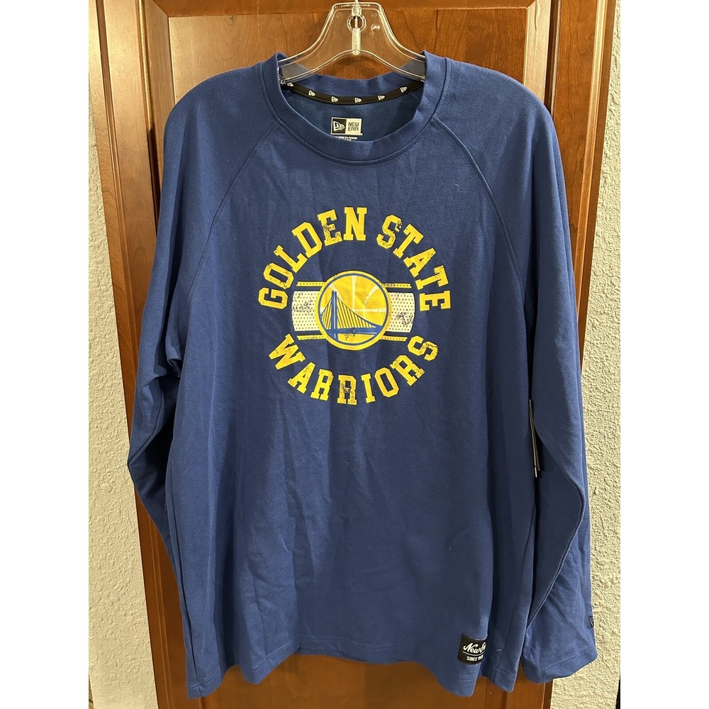 NEW Golden State Warriors New Era LS Cotton Crew Neck Shirt Blue Men's Large